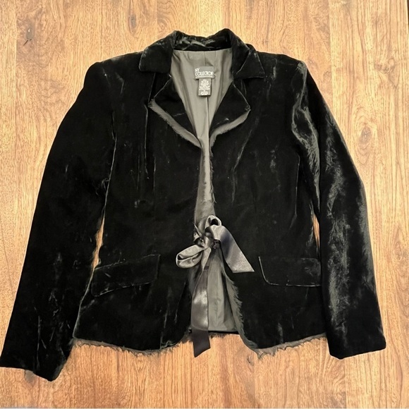 NY Collection sz medium black velvet tie front blazer with fringe trim - Picture 10 of 16